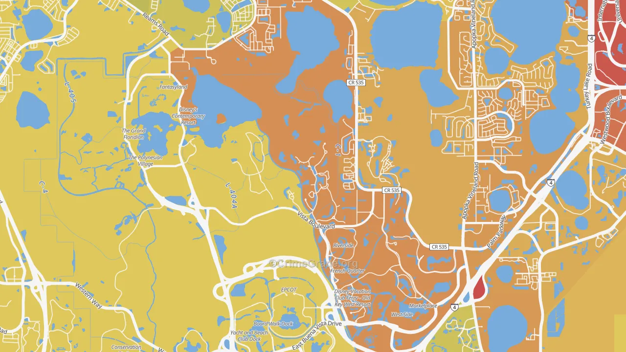 Bay Lake, FL Map of Vehicle Theft Rates