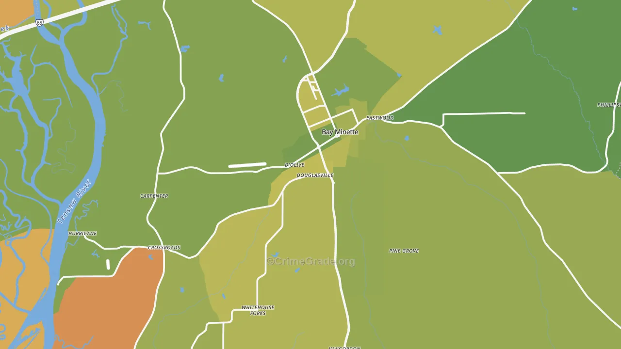 Bay Minette, AL Map of Vehicle Theft Rates
