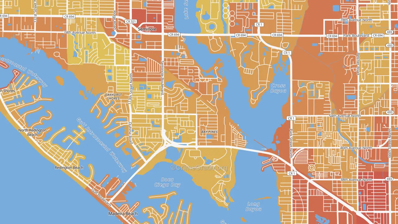 Bay Pines, FL Map of Vehicle Theft Rates