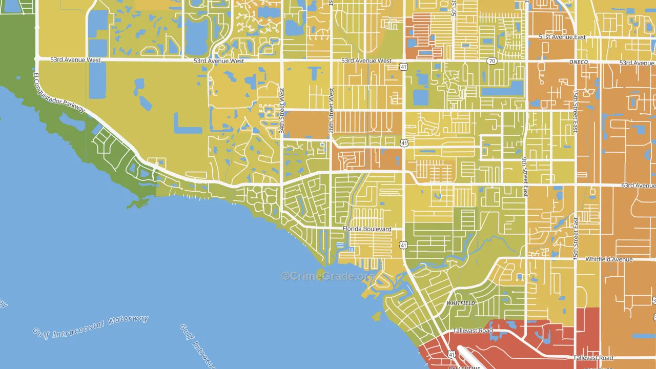 Bay Shore Gardens, Bayshore Gardens, FL Map of Vehicle Theft Rates