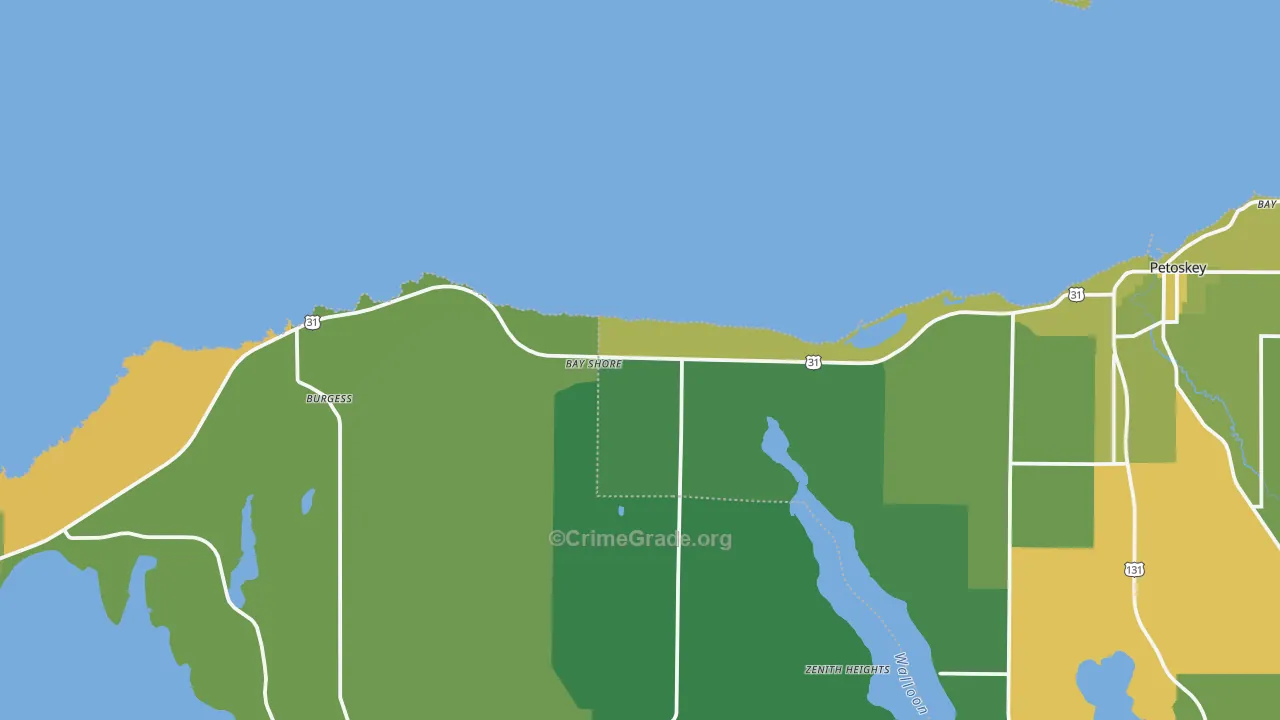 Bay Shore, MI Map of Vehicle Theft Rates