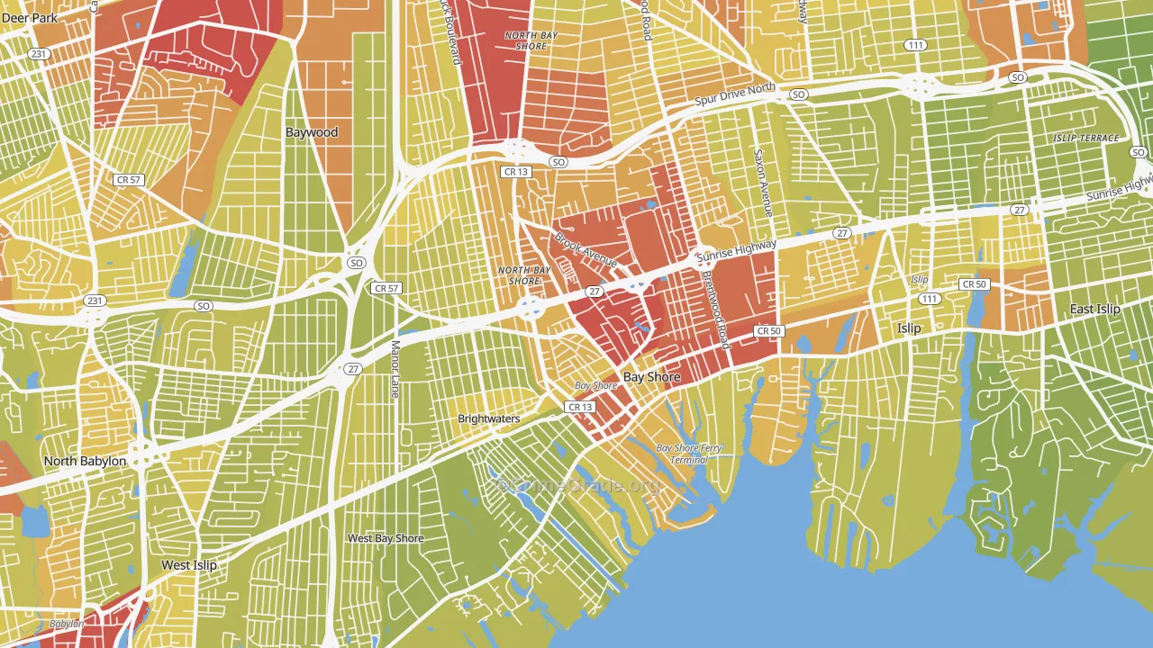 Bay Shore, NY Map of Vehicle Theft Rates