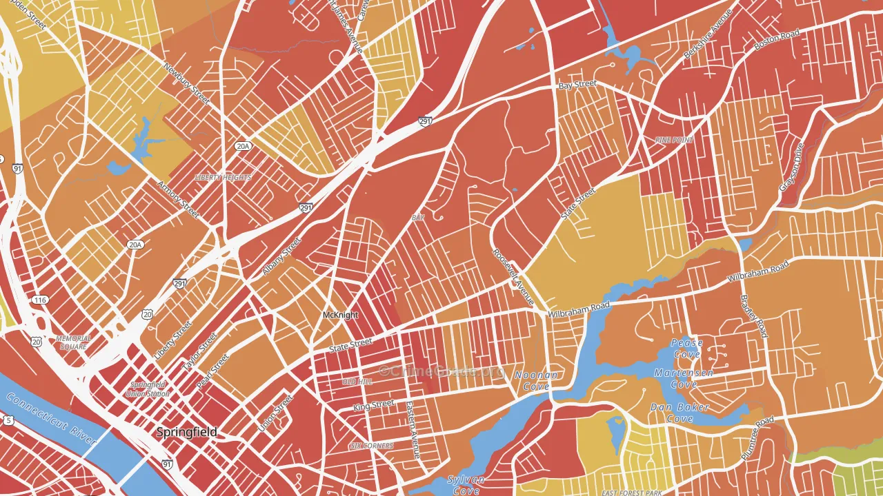 Bay, Springfield, MA Map of Vehicle Theft Rates