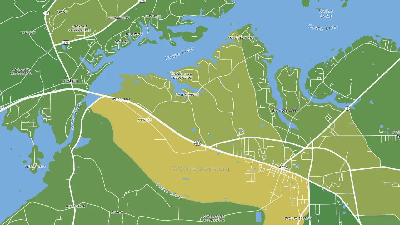 Bay Springs, AL Map of Vehicle Theft Rates