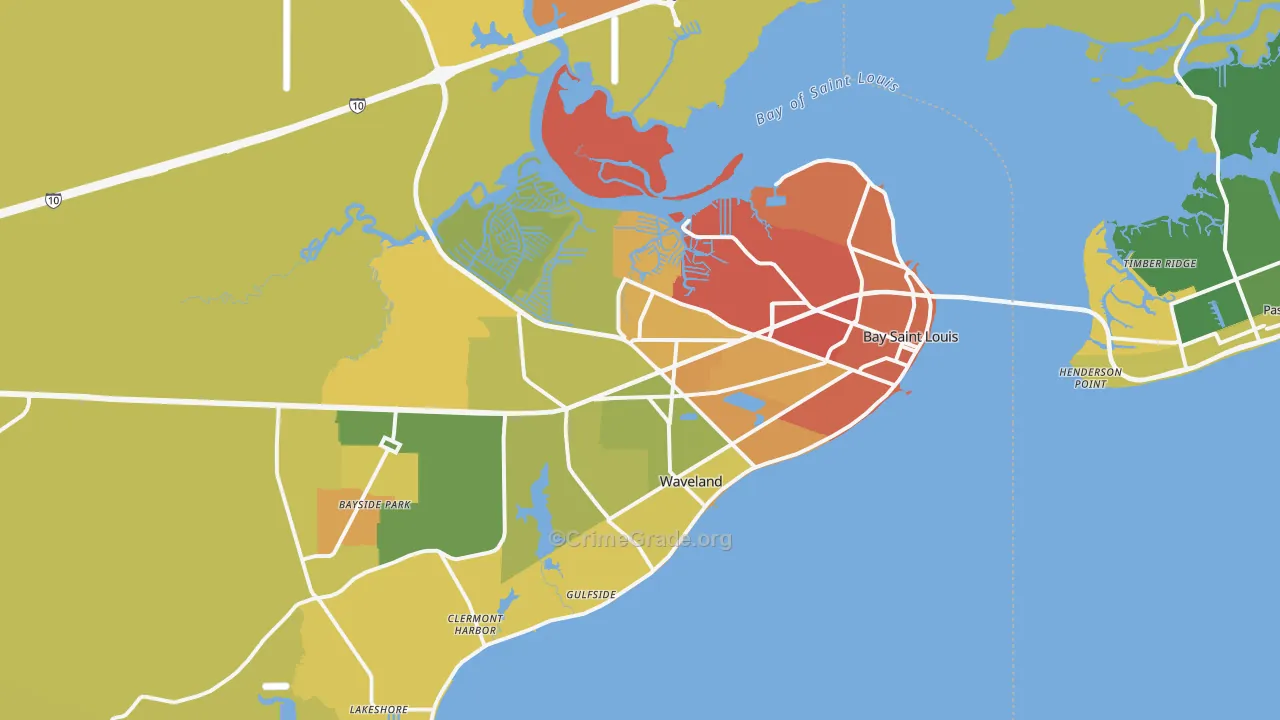 Bay St. Louis, MS Map of Vehicle Theft Rates