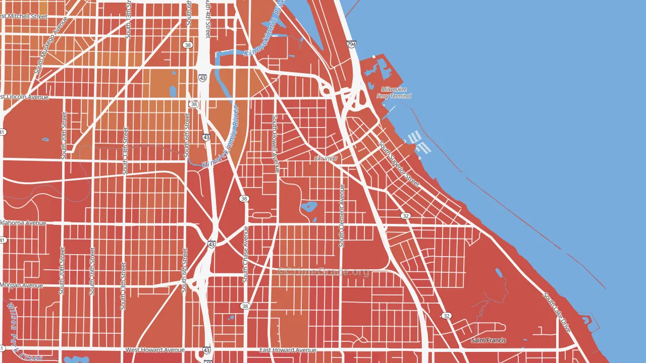 Bay View, Milwaukee, WI Map of Vehicle Theft Rates