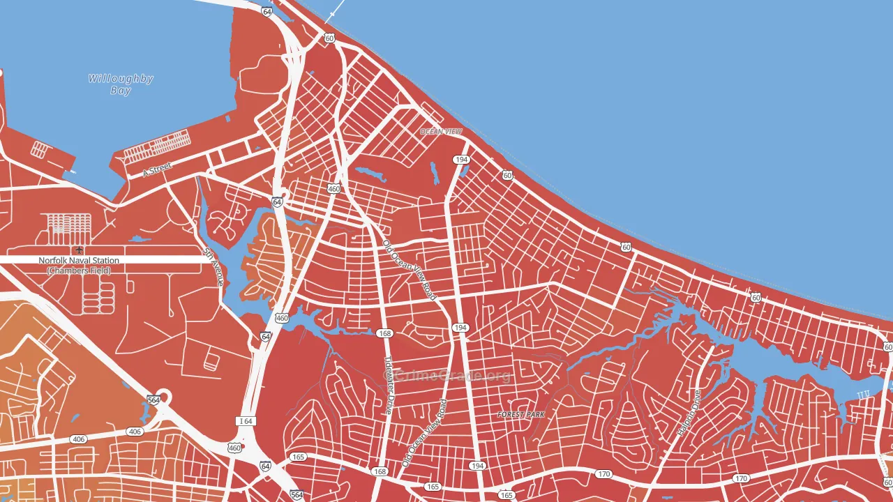 Bay View, Norfolk, VA Map of Vehicle Theft Rates