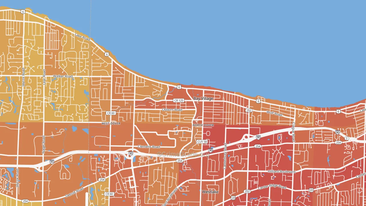 Bay Village, OH Map of Vehicle Theft Rates