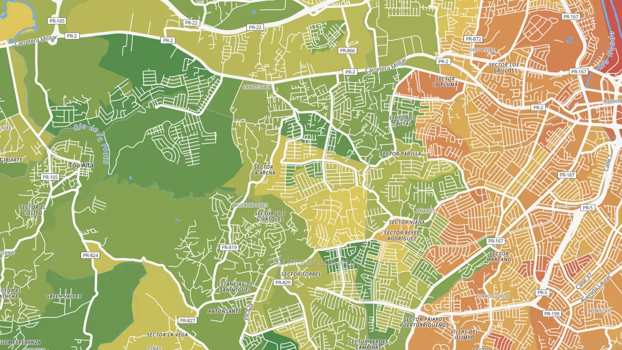 Bayamon Gardens, PR Map of Vehicle Theft Rates