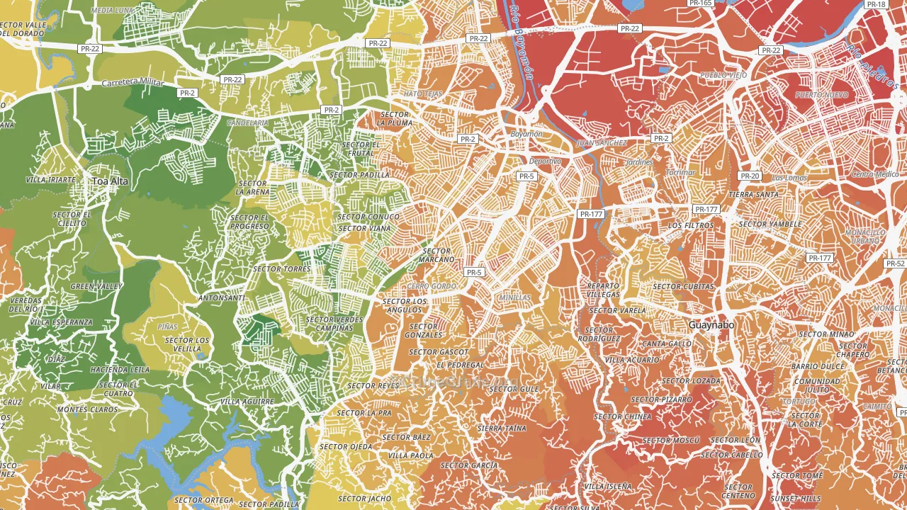 Bayamon, PR Map of Vehicle Theft Rates