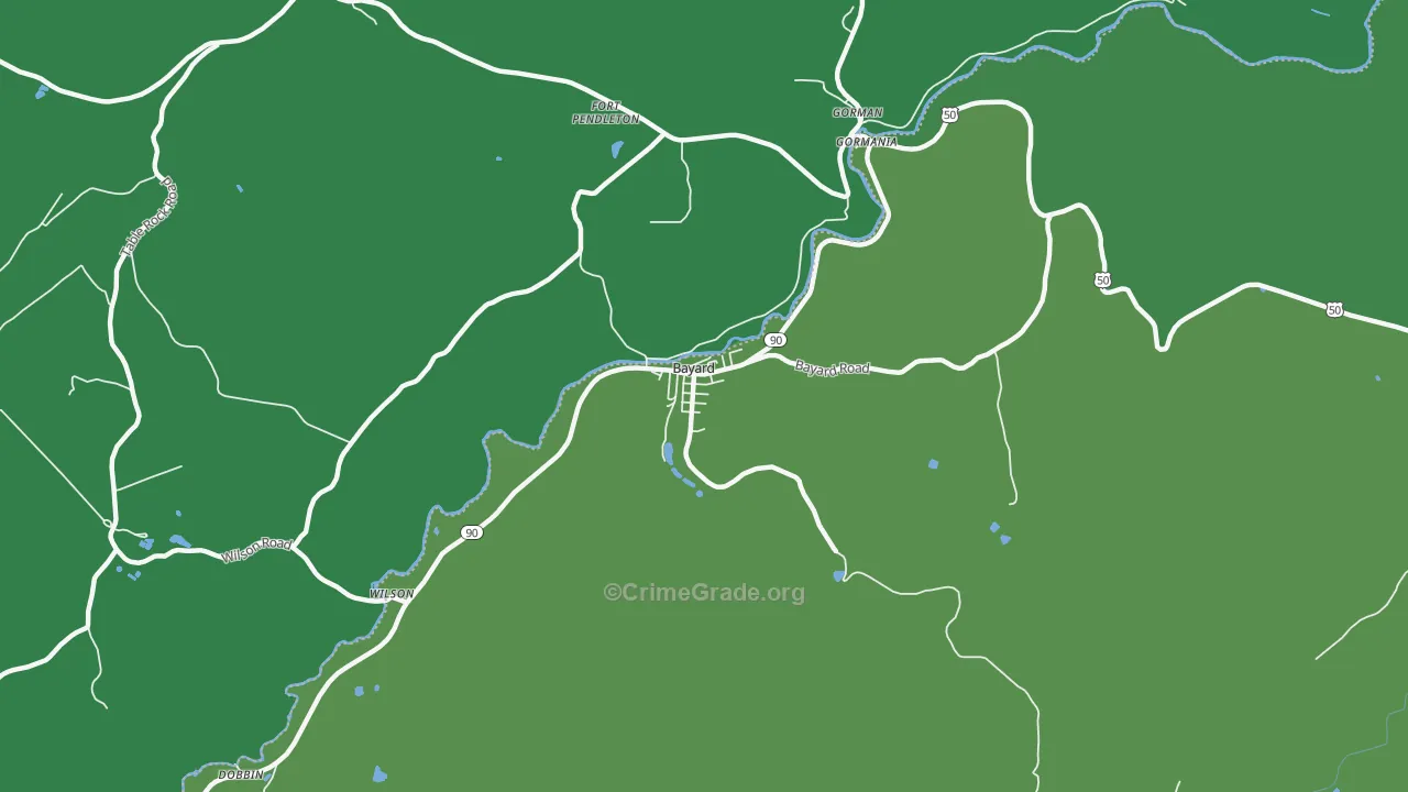 Bayard, WV Map of Vehicle Theft Rates