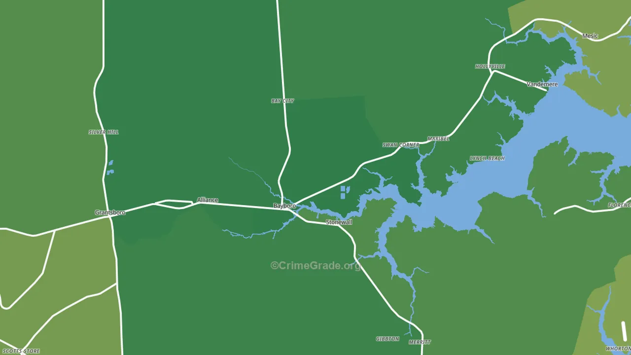 Bayboro, NC Map of Vehicle Theft Rates