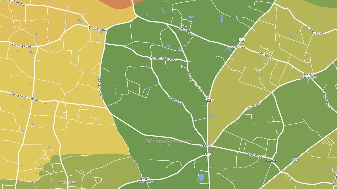 Bayboro, SC Map of Vehicle Theft Rates