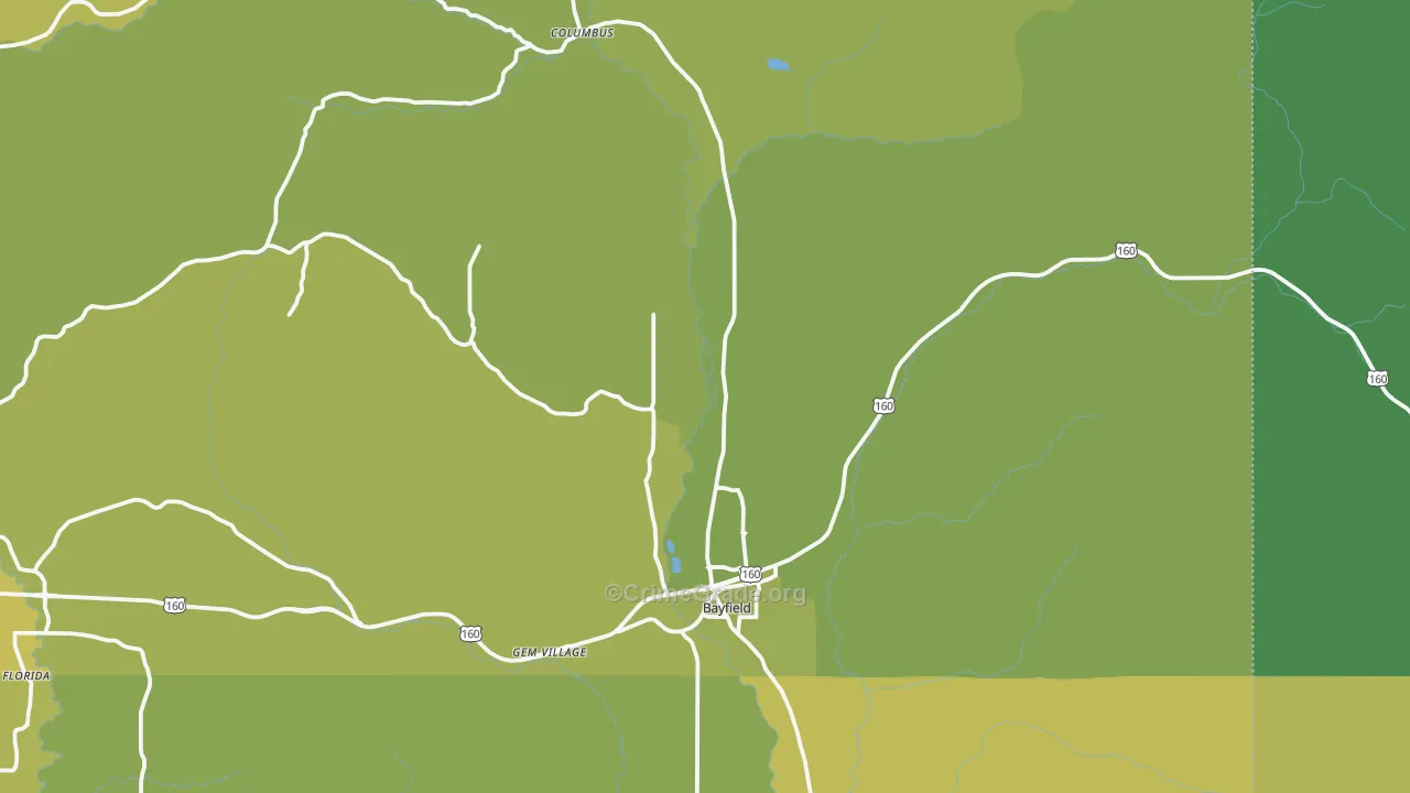 Bayfield, CO Map of Vehicle Theft Rates