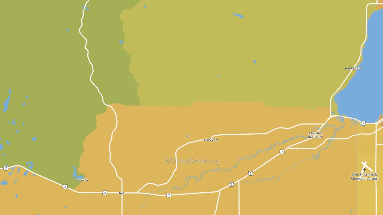 Bayfield County, WI Map of Vehicle Theft Rates
