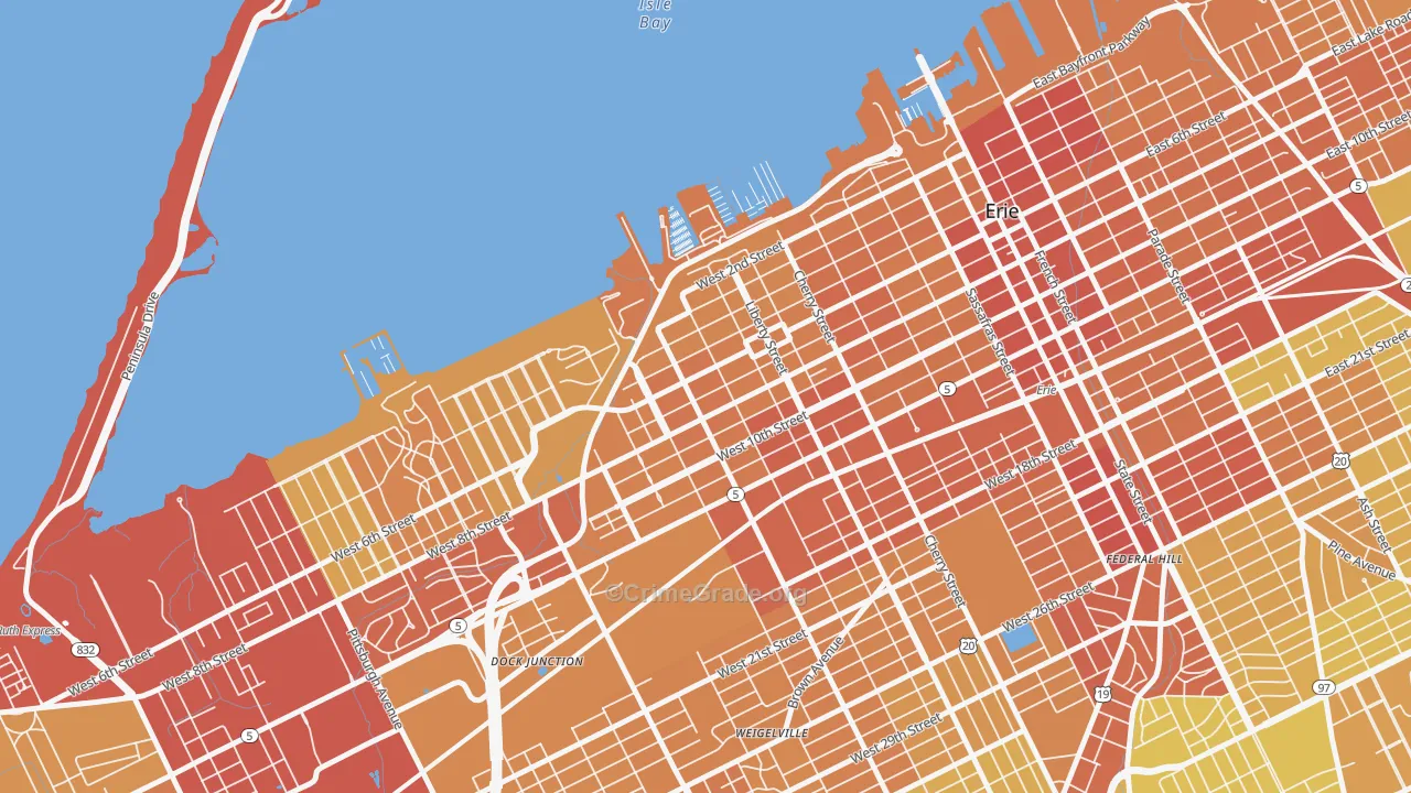 Bayfront, Erie, PA Map of Vehicle Theft Rates