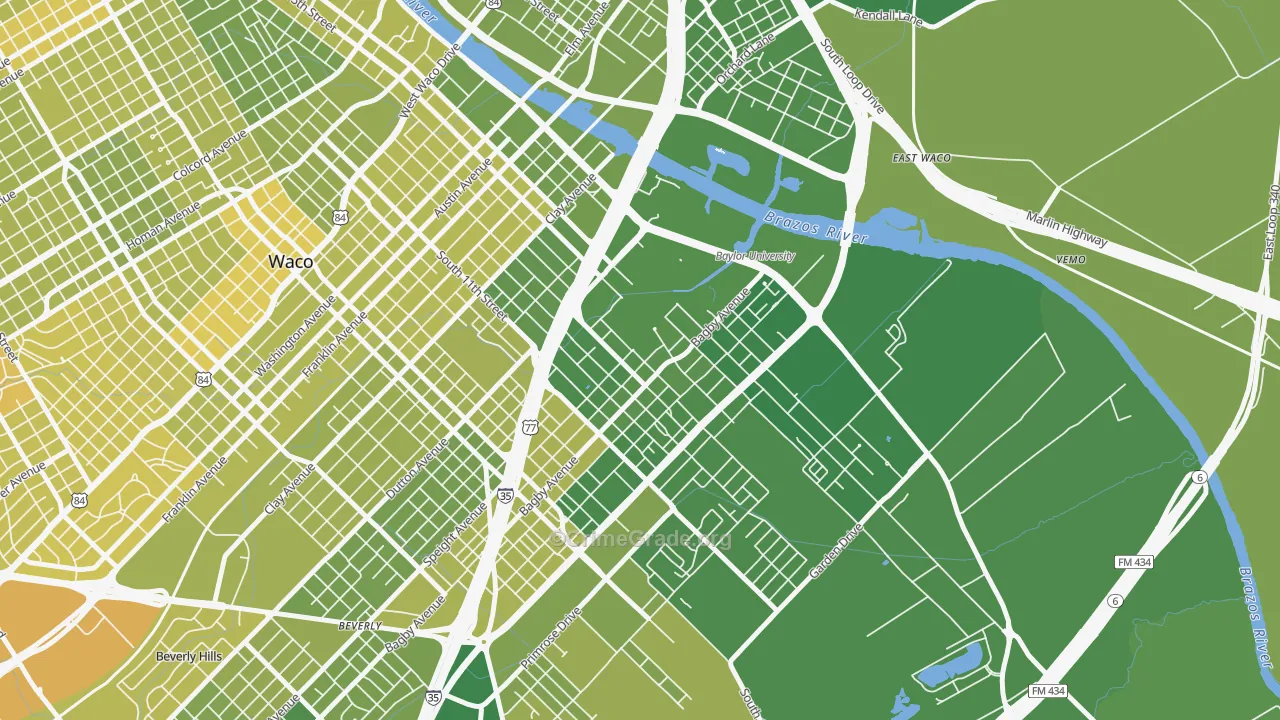 Baylor, Waco, TX Map of Vehicle Theft Rates