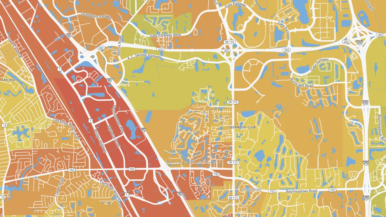 Baymeadows, Jacksonville, FL Map of Vehicle Theft Rates