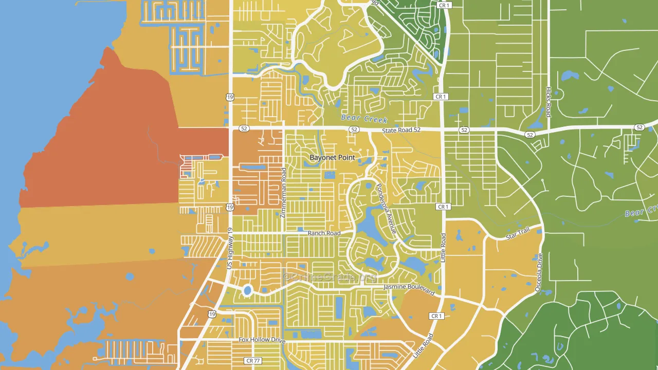 Bayonet Point, FL Map of Vehicle Theft Rates