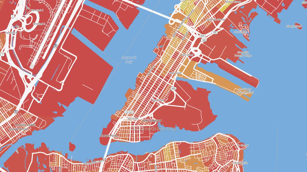 Bayonne, NJ Map of Vehicle Theft Rates