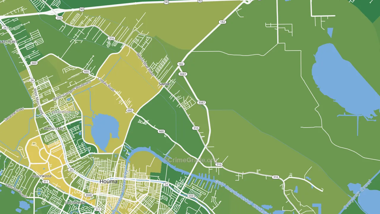 Bayou Blue, LA Map of Vehicle Theft Rates