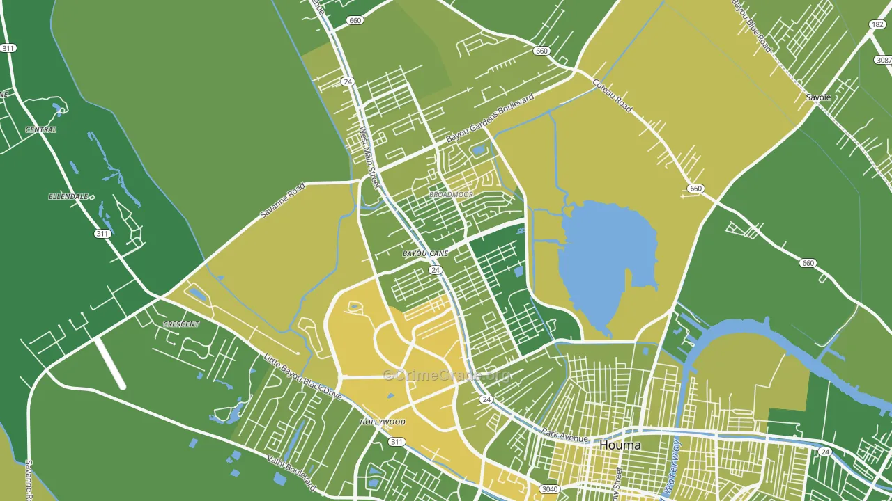 Bayou Cane, LA Map of Vehicle Theft Rates