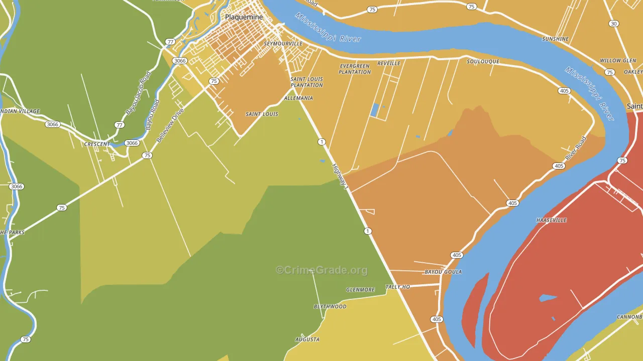 Bayou Goula, LA Map of Vehicle Theft Rates