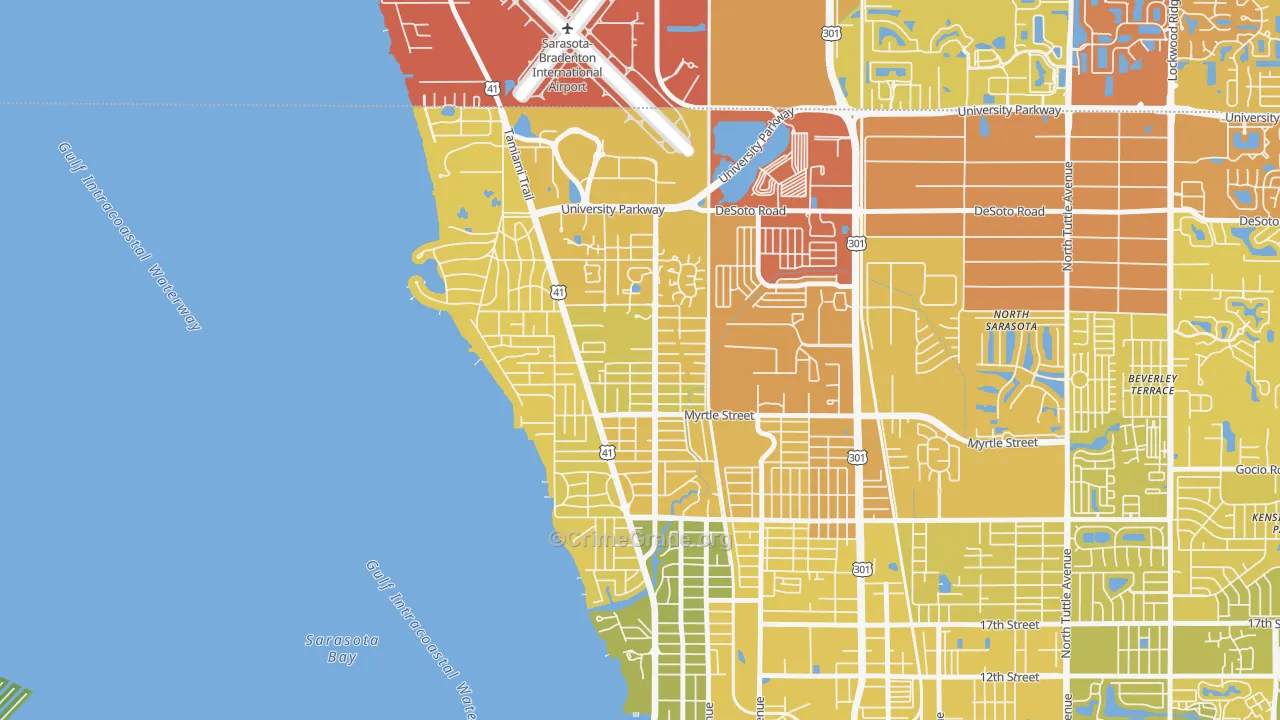 Bayou Oaks, Sarasota, FL Map of Vehicle Theft Rates