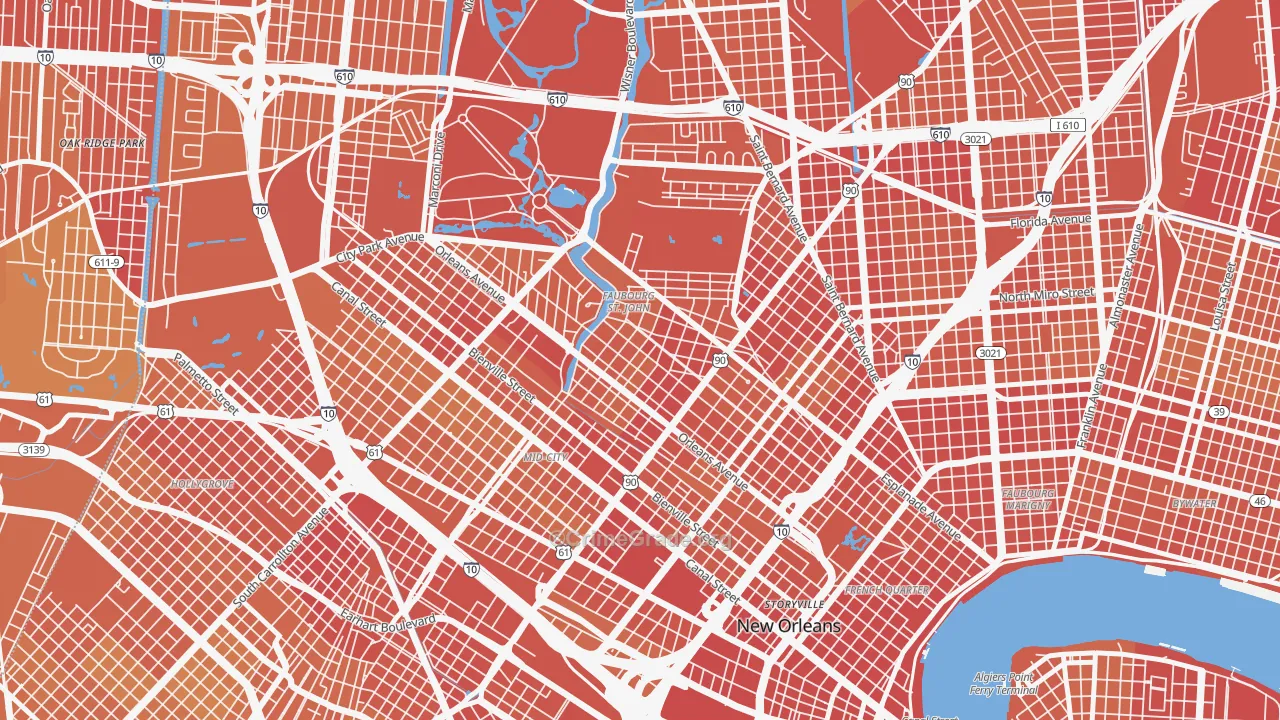 Bayou St John, New Orleans, LA Map of Vehicle Theft Rates