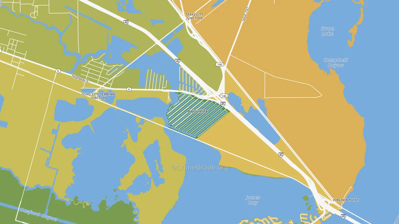 Bayou Vista, TX Map of Vehicle Theft Rates