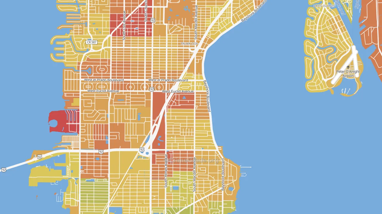 Bayshore Beautiful, Tampa, FL Map of Vehicle Theft Rates
