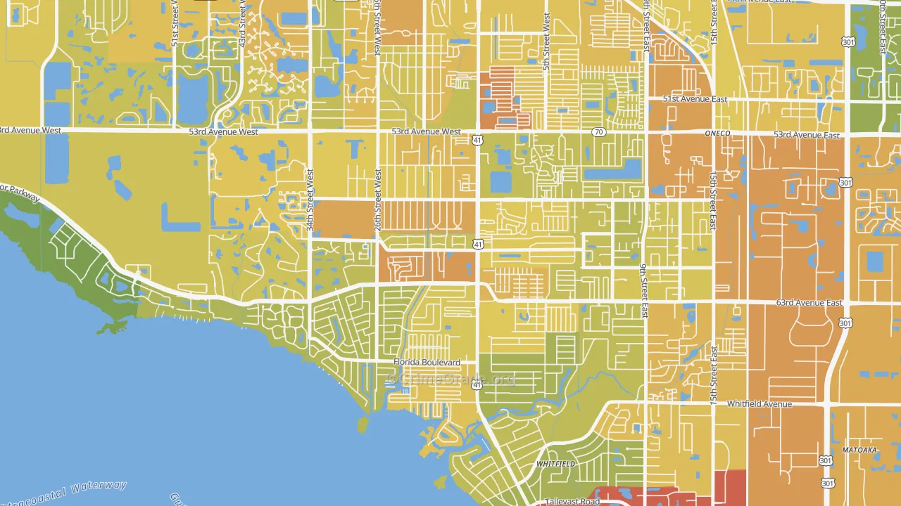 Bayshore Gardens, FL Map of Vehicle Theft Rates