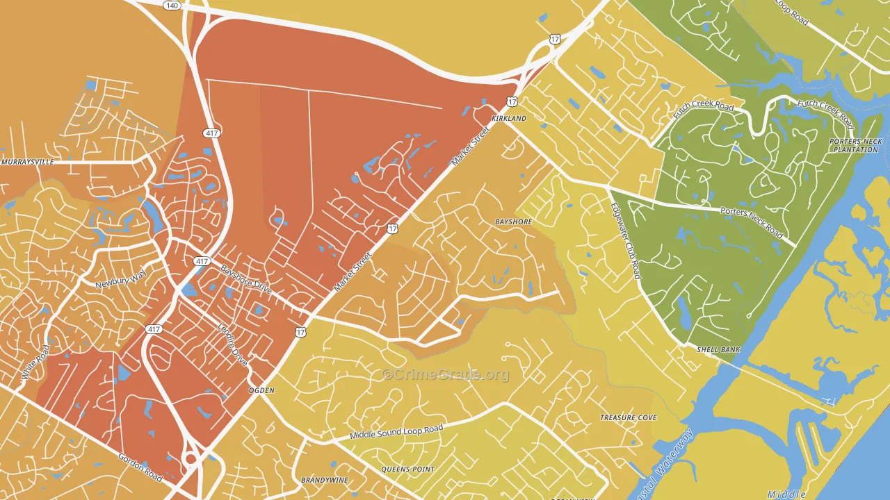 Bayshore, Wilmington, NC Map of Vehicle Theft Rates