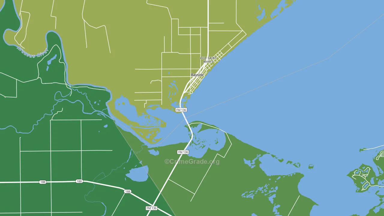 Bayside, TX Map of Vehicle Theft Rates