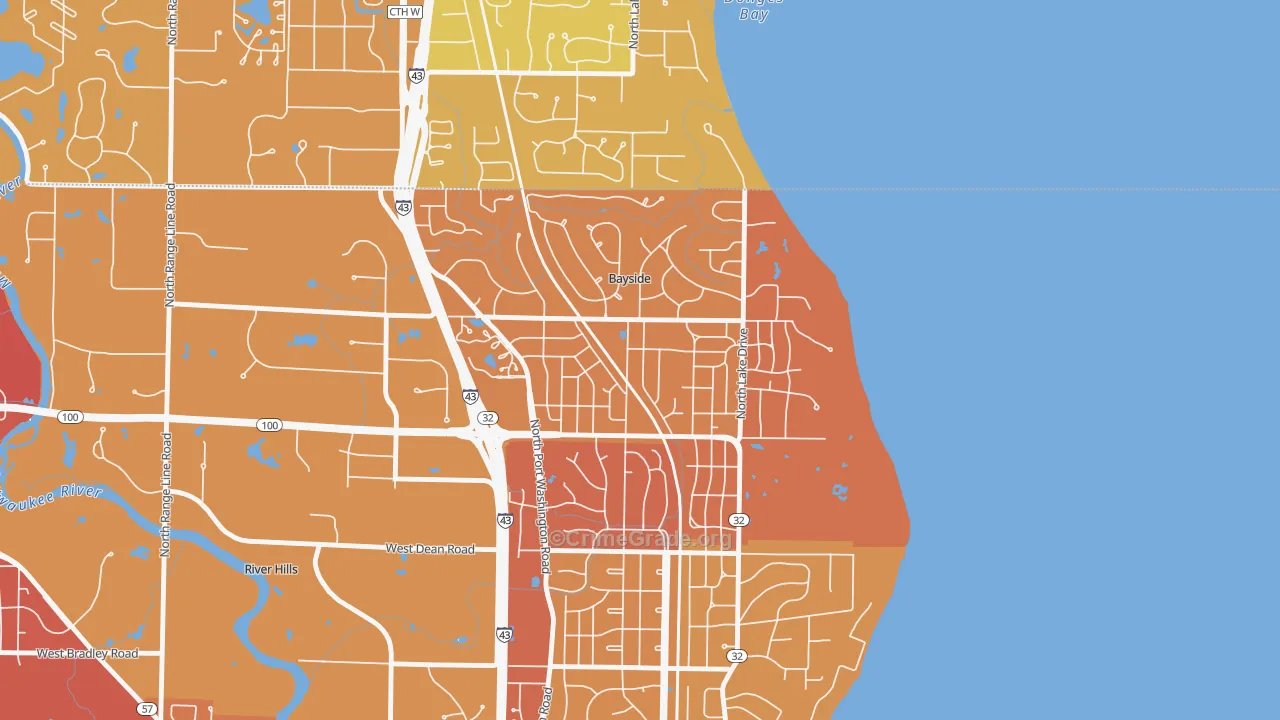 Bayside, WI Map of Vehicle Theft Rates