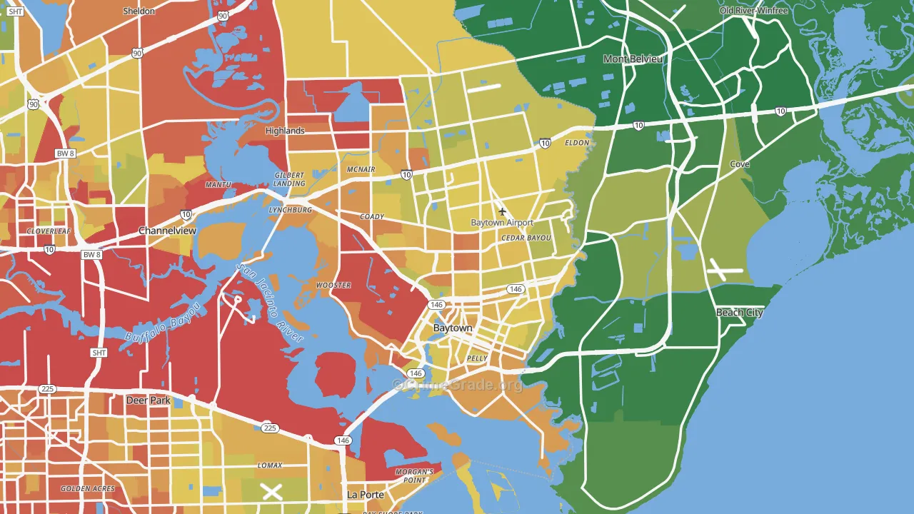 Baytown, TX Map of Vehicle Theft Rates
