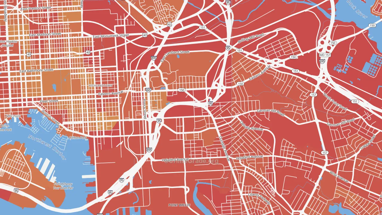 Bayview Area, Baltimore, MD Map of Vehicle Theft Rates