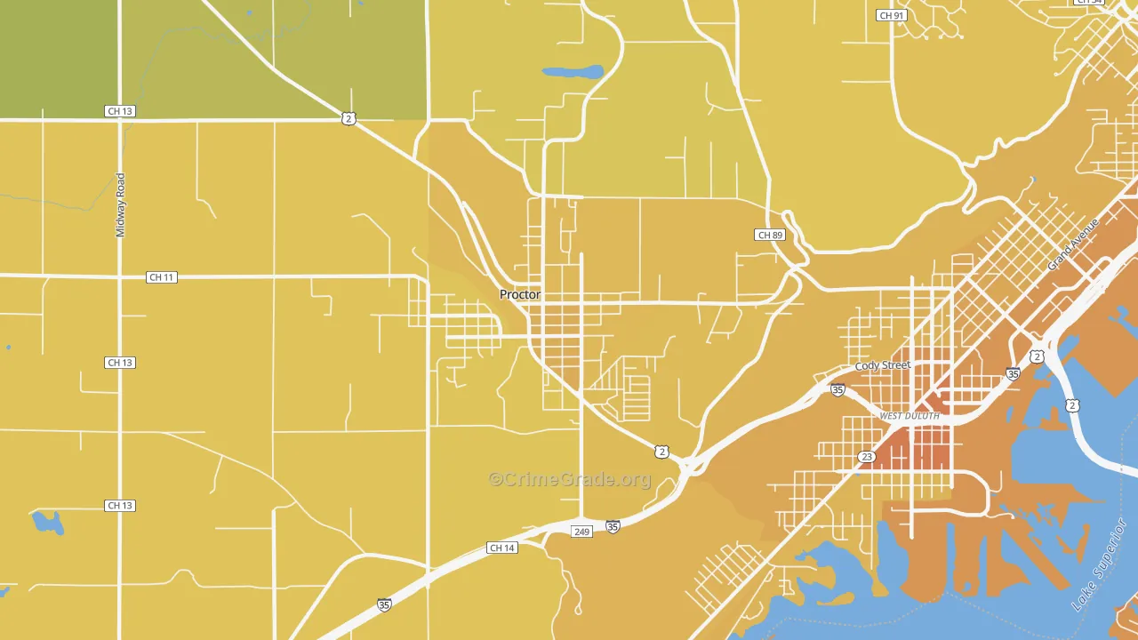 Bayview Heights, Proctor, MN Map of Vehicle Theft Rates