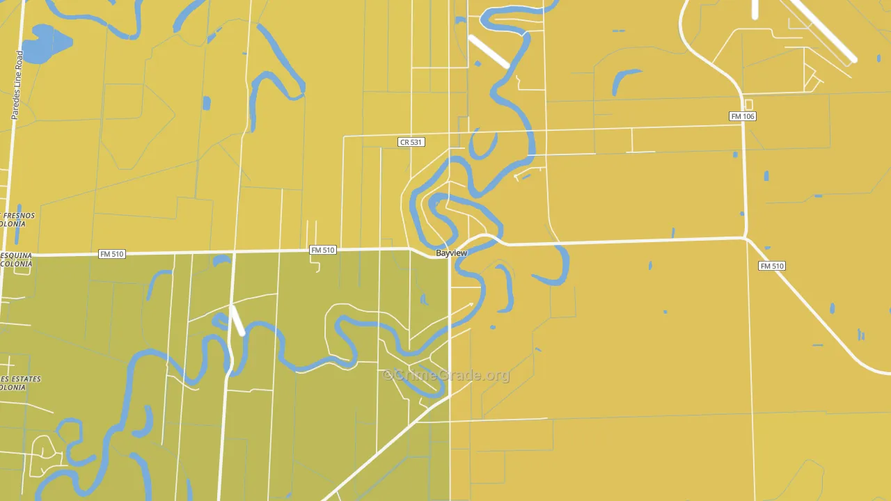 Bayview, TX Map of Vehicle Theft Rates