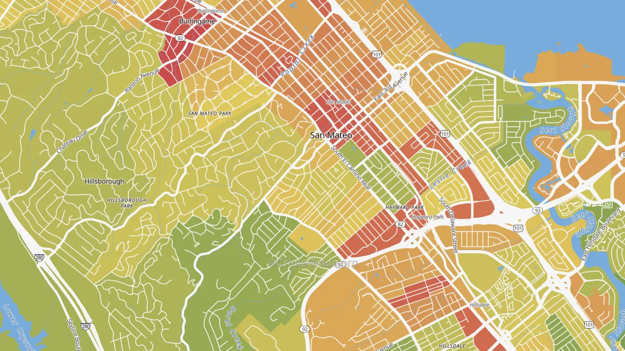 Baywood-Aragon, San Mateo, CA Map of Vehicle Theft Rates