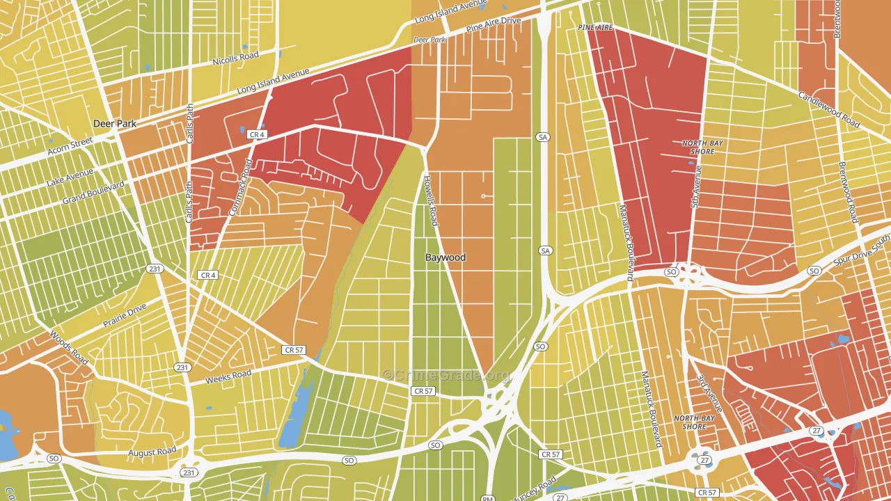 Baywood, NY Map of Vehicle Theft Rates