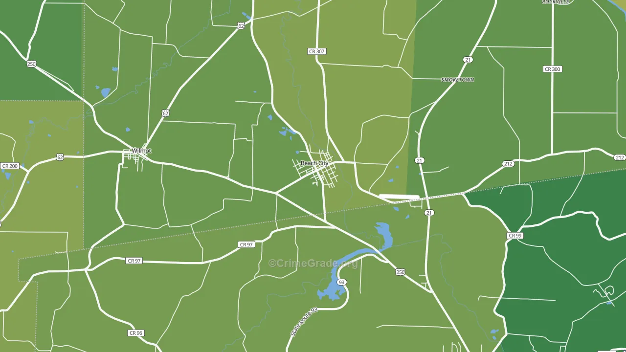 Beach City, OH Map of Vehicle Theft Rates