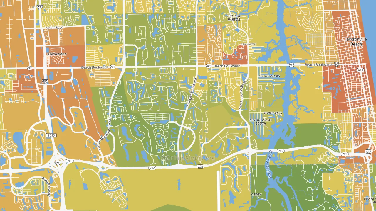 Beach Haven, Jacksonville, FL Map of Vehicle Theft Rates