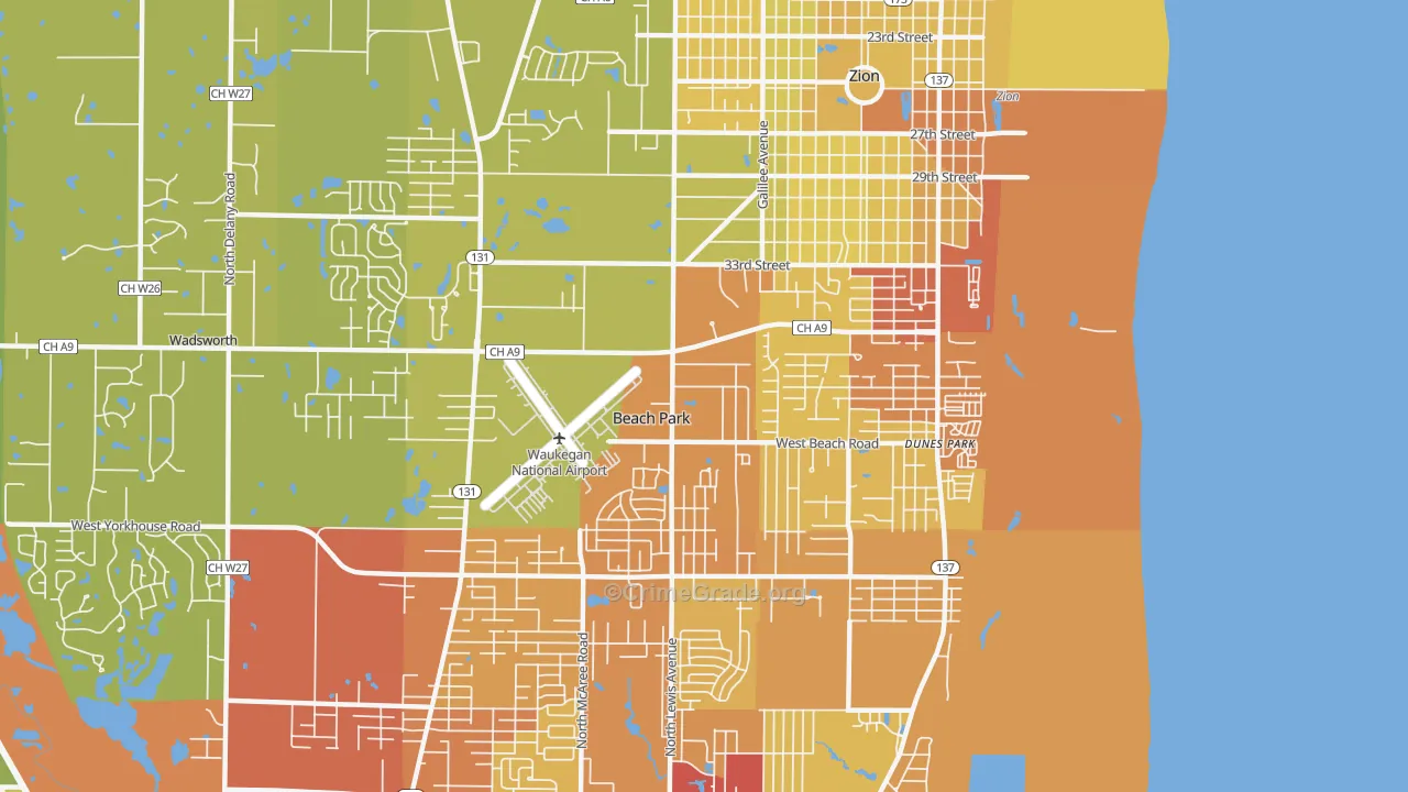 Beach Park, IL Map of Vehicle Theft Rates