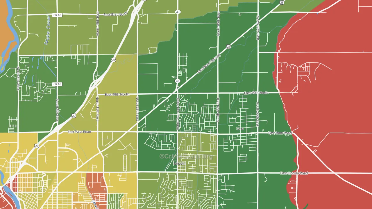 Beachs Corner, ID Map of Vehicle Theft Rates
