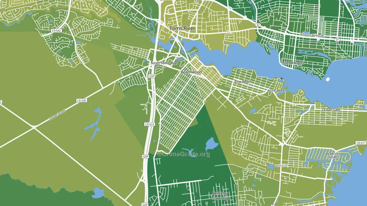 Beachwood, NJ Map of Vehicle Theft Rates