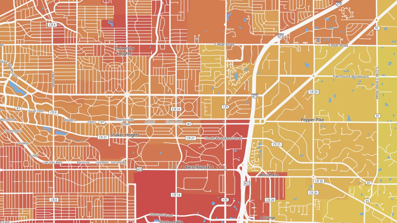 Beachwood, OH Map of Vehicle Theft Rates