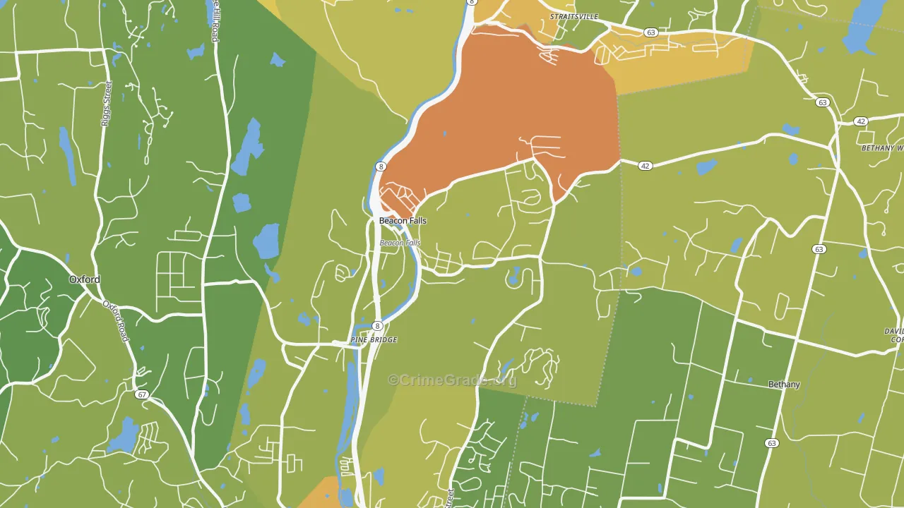 Beacon Falls, CT Map of Vehicle Theft Rates