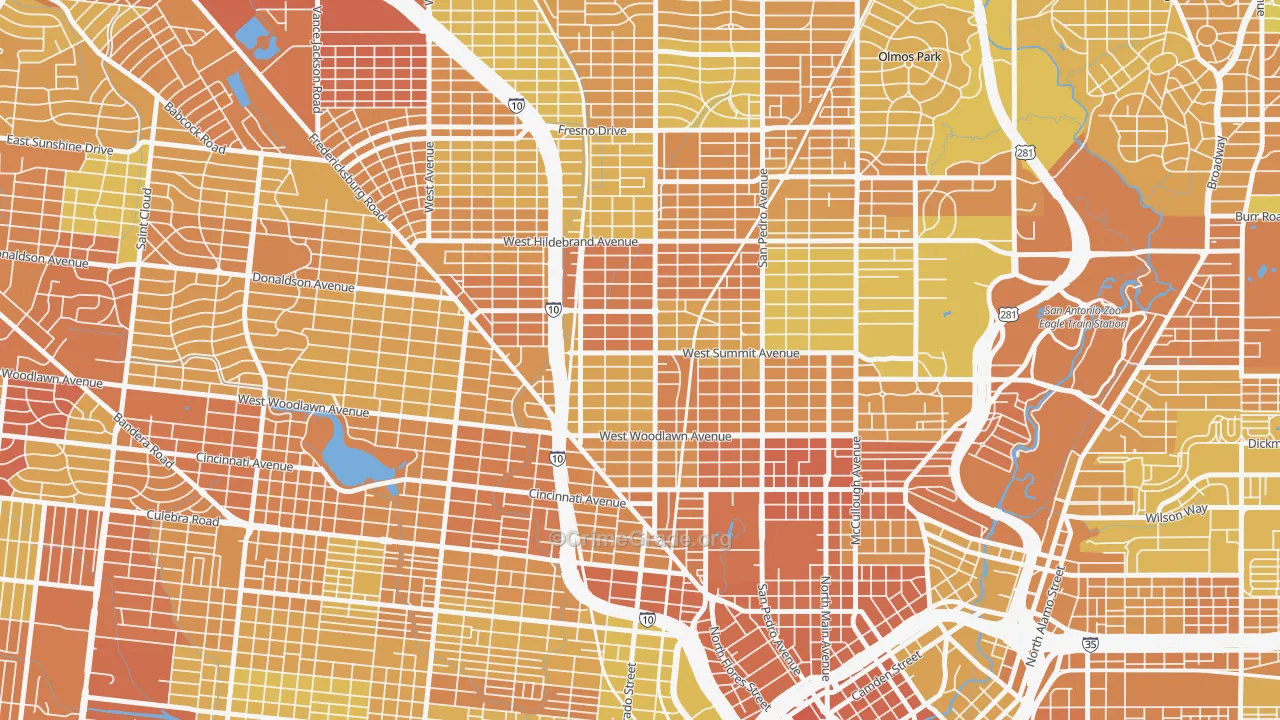 Beacon Hill, San Antonio, TX Map of Vehicle Theft Rates