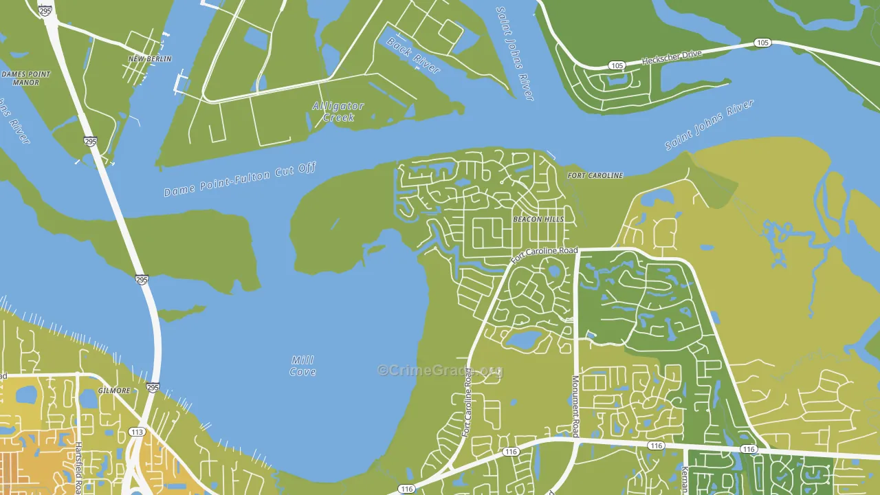 Beacon Hills and Harbour, Jacksonville, FL Map of Vehicle Theft Rates